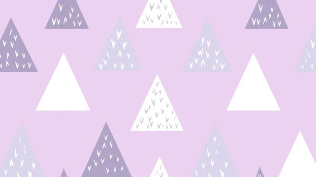 Pastel purple seamless pattern with geometric triangles and minimalist hand drawn elements for artistic wallpaper design.