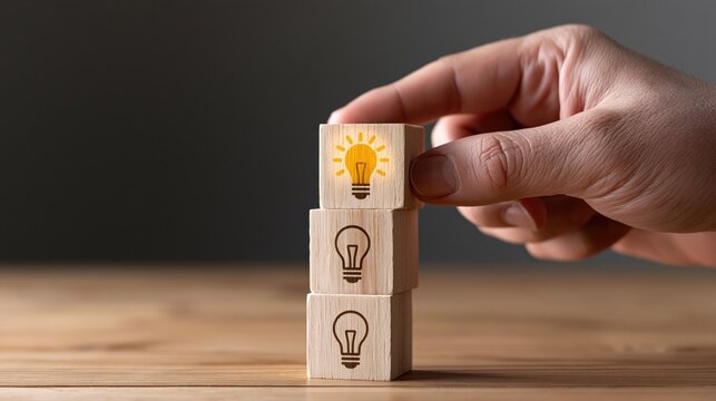 Creative Business Idea Development with Minimalist Wooden Cubes