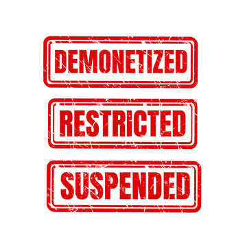 Demonetized Restricted and Suspended Grunge Rubber Stamp Set, Red Distressed Status Seals, Transparent PNG
