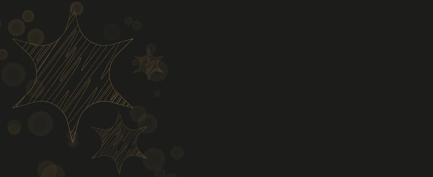 Dark Minimal Star Background with Hand Drawn Golden Elements and Copy Space