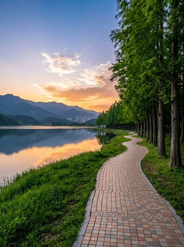 Lake sunset path