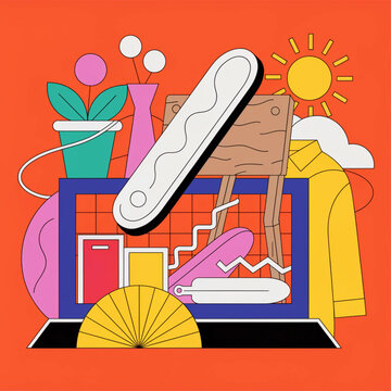 Vide-grenier illustration. Panneau en bois et cadre affichage. Illustration color&eacute;e vectorielle.

