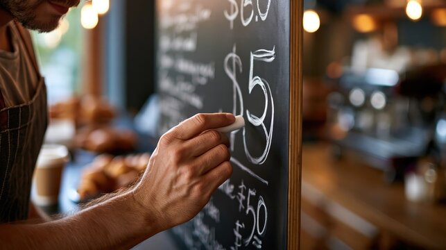 Cozy Cafe Scene with Hand Writing Menu in Warm Light