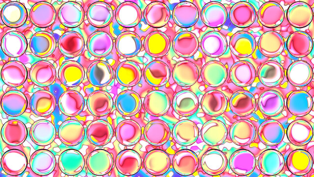 Vibrant Iridescent Circles on Abstract Pink Fluid Background