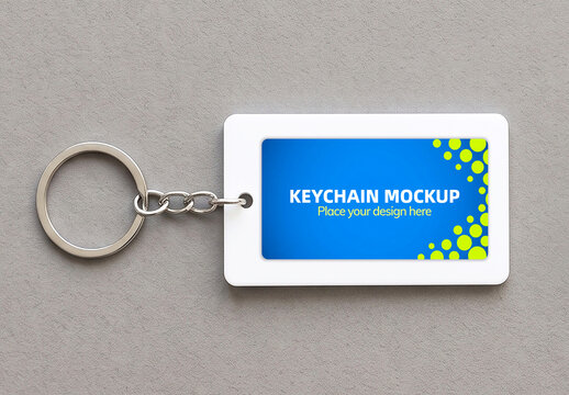 Rectangular Keychain Mockup on Grey Texture