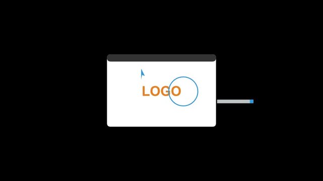 Computer mouse cursor clicking on a logo inside a web browser window interface