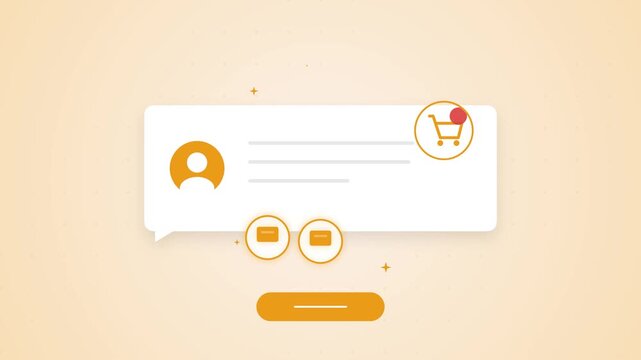 digital commerce interface motion design with animated user profile shopping cart and transactional call to action button elements