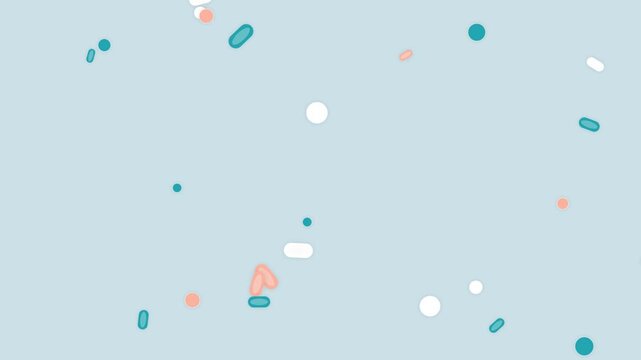 Abstract background with floating colorful circles and pill shapes in soft pastel blue tones