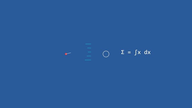 Minimalist mathematical symbols and abstract lines on a solid blue background