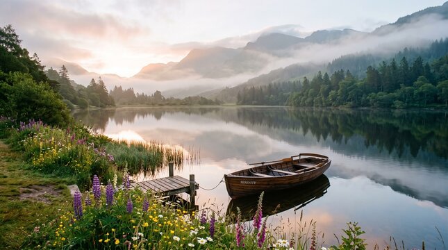 Wooden boat lake