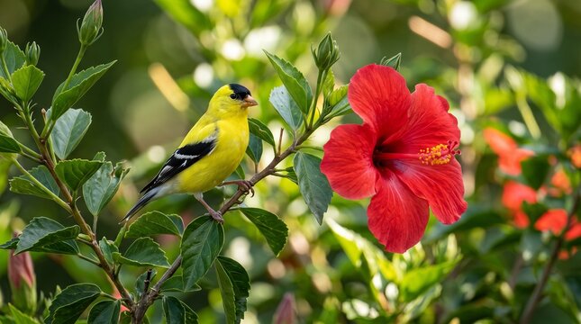Goldfinch on Hibiscus
