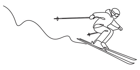 Obraz premium Continuous line drawing of a skier skiing downhill