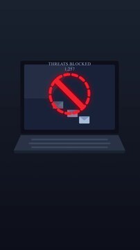 Animated stop email icon on laptop screen, digital alert, notification blocked, cyber security alert