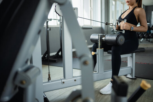 fitness health healthy with wellness gym; a woman training in a. fitness guides buyer choices, health frames the scene, and healthy adds useful meaning. Clear visual context supports stock buyers.
