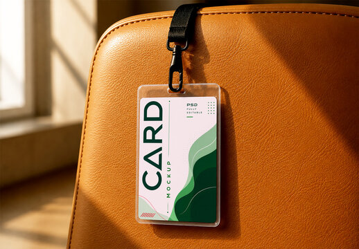 Vertical ID Card Badge Mockup with Lanyard