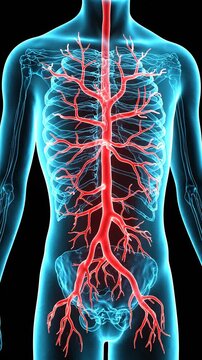 3D Medical Animation of the Human Arterial System Showing Blood Circulation Through Major Arteries in the Body