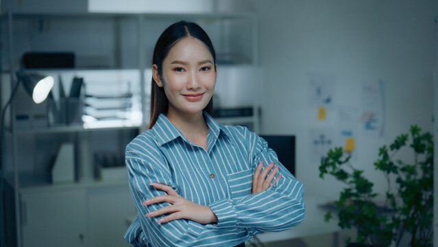 businesswoman portrait professional with overtime office; a businesswoman portrait at night. businesswoman guides buyer choices, portrait frames the scene, and professional adds useful meaning.
