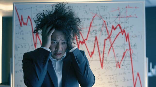 Desperate Businessman in Crisis Within Corporate Chaos Scene