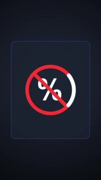 Animated tax prohibition sign with red circle slash on percentage symbol, finance restriction, budget limit, accounting ban