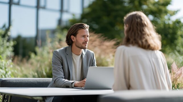 Dynamic Collaboration Among Professionals in Bright Outdoor Setting