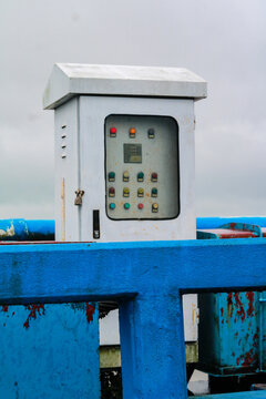 Industrial Electric Switchboard Control Box Stationed at Dam Gate Bridge