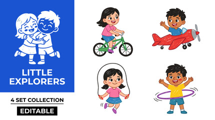 Fototapeta premium Premium Collection of Four 2D Vector Icons Showcasing Various Creative and Active Kids Activities