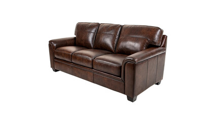 Obraz premium Classic comfortable dark brown leather quilted sofa couch living room furniture isolated on transparent background