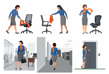 Fototapeta premium Businesswoman Daily Routine in Modern Office Environment Vector Illustrations