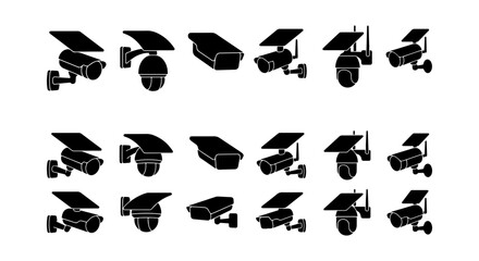 Fototapeta premium Security Camera Icons, Surveillance System Vector Set, CCTV Equipment Collection, Modern Technology Symbols