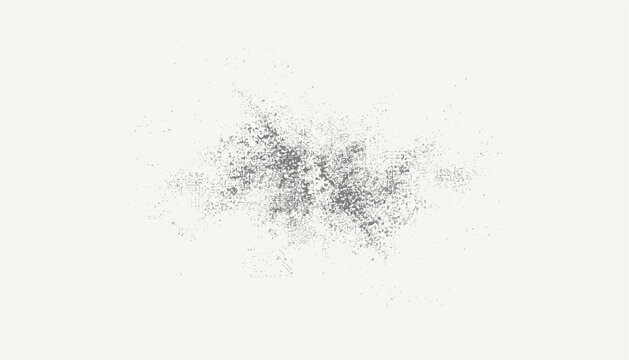 Abstract grey distress noise splat and pixelated textured explosion on a clean white background.