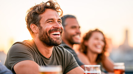 Obraz premium Friends of Mixed Abilities Laughing at Rooftop Party