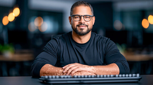 Man With Vitiligo Working Confidently at Tech Office