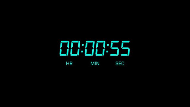 digital animated One minute countdown animation on a transparent background, 1 minute c countdown timer from 60 to 0 second with alpha channel, one minute  countdown video	