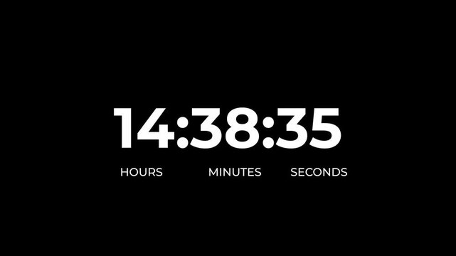 Countdown timer animation of 16 hours on transparent background with alpha channels