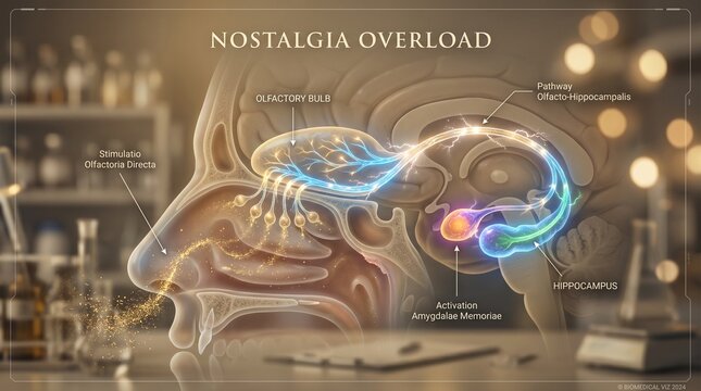 Human Brain Anatomy Showing Olfactory Pathway and Memory Activation