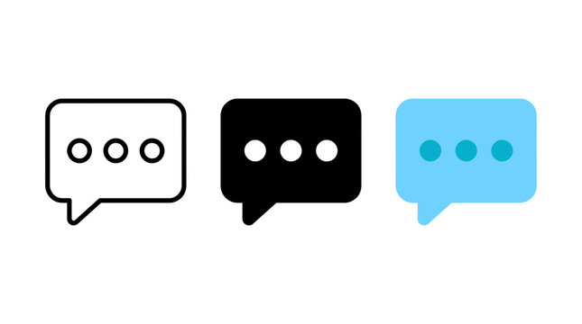 Rounded three dots speech bubble ellipsis icon set for messaging and typing