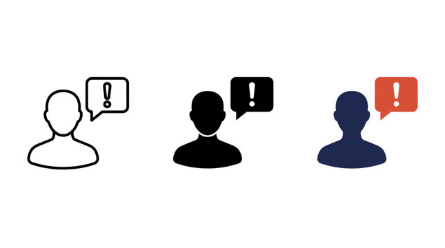 Person silhouette with exclamation mark warning icon set attention notification