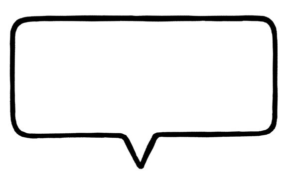 Hand Drawn Thin Doodle Square Medium Thought Bubble Pointing Down on Transparent Background