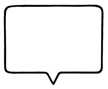 Hand Drawn Thin Ink Square Short Thought Bubble Pointing Down Left on Transparent Background