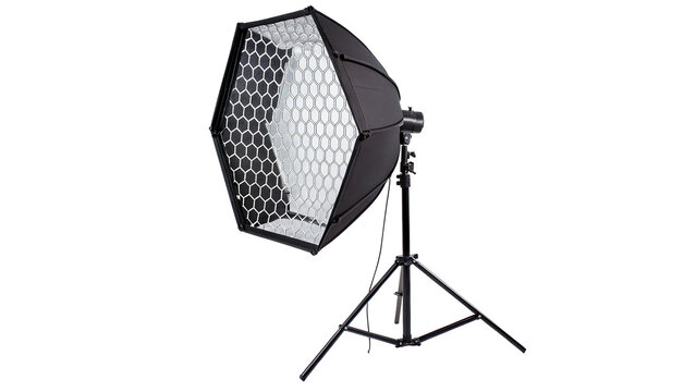 Professional photography studio softbox octabox flash light modifier reflector equipment isolated on transparent background