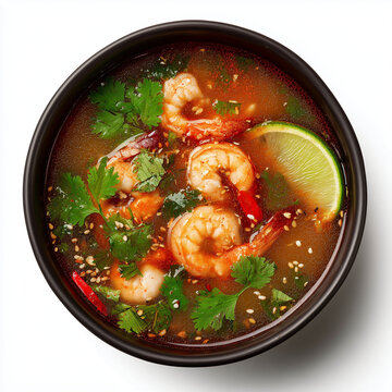 Spicy Asian Shrimp Soup Bowl with Lime