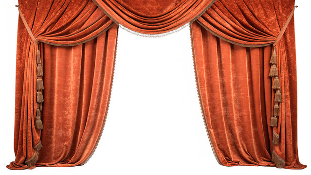 Classic luxury red velvet stage theater curtains isolated on transparent background