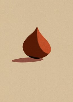 Simple illustration of a single drop of water on a beige background. the drop is in the shape of a teardrop and is made of a reddish-brown material.