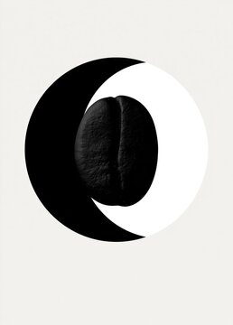 Black and white illustration of a coffee bean in the shape of a crescent moon.