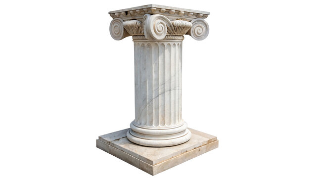 Classic white architectural stone pillar column pedestal monument structure element isolated on transparent background