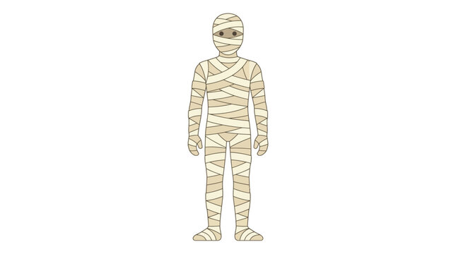 Ancient Egyptian mummy vector illustration, spooky Halloween character wrapped in bandages, undead monster mascot for holiday design
