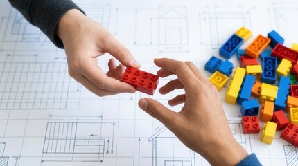 Fototapeta premium Building Innovative Structures with Colorful Lego Blocks for Construction Concept