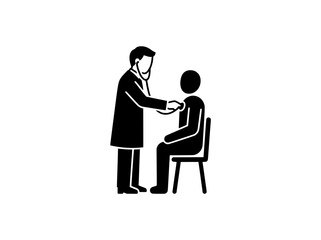 Obraz premium Doctor shaking hands with seated patient during medical consultation in clinic office setting
