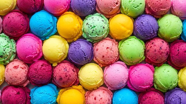 Assorted ice cream scoops background with multi colored colorful background
