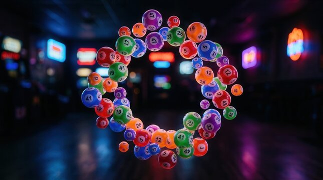 Colorful Lottery Balls Dance in Vibrant Kaleidoscope, Changing Fortunes in Mid-Air